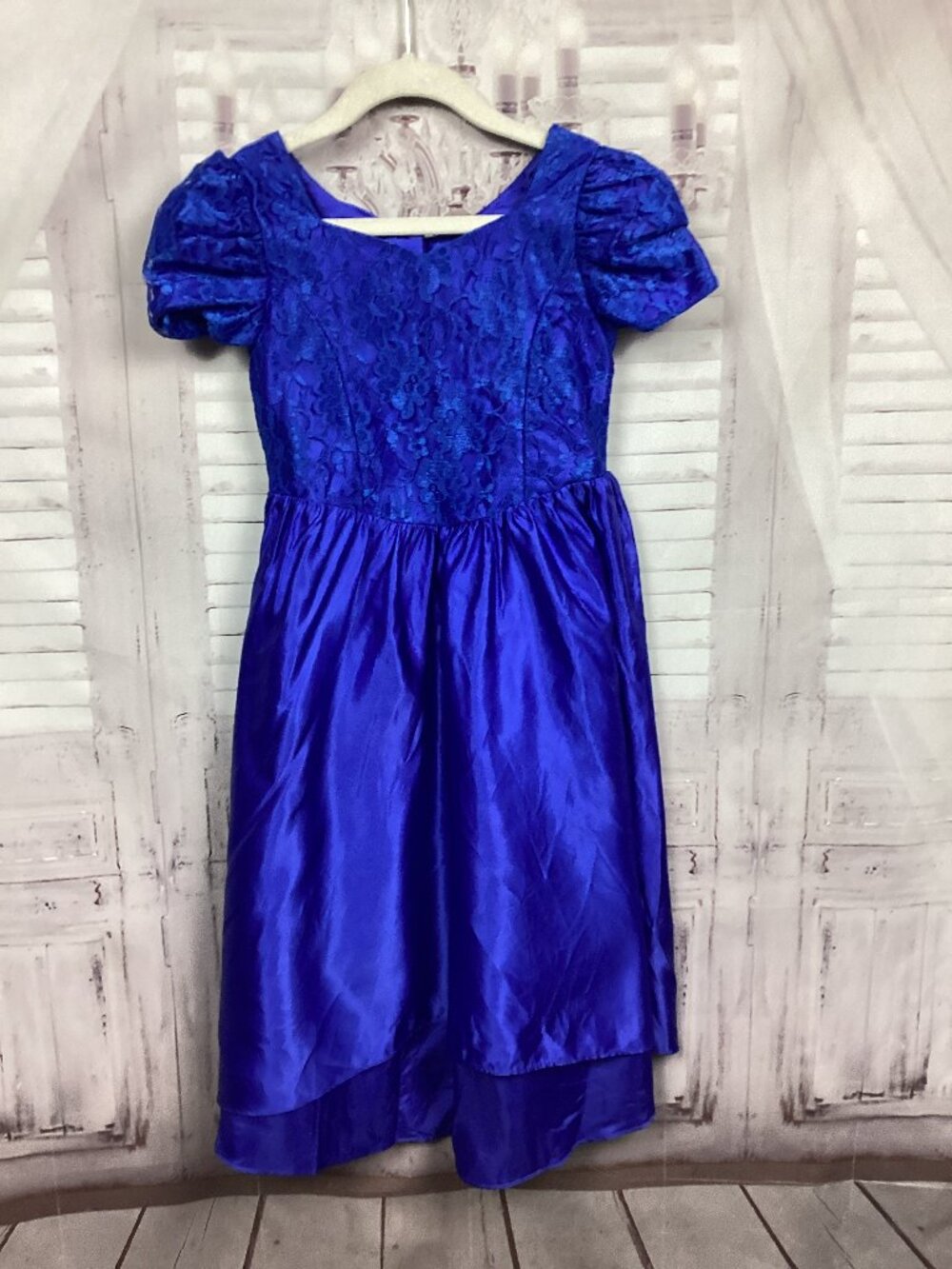 Vintage Royal Blue Satin Ball Gown Dress 6
